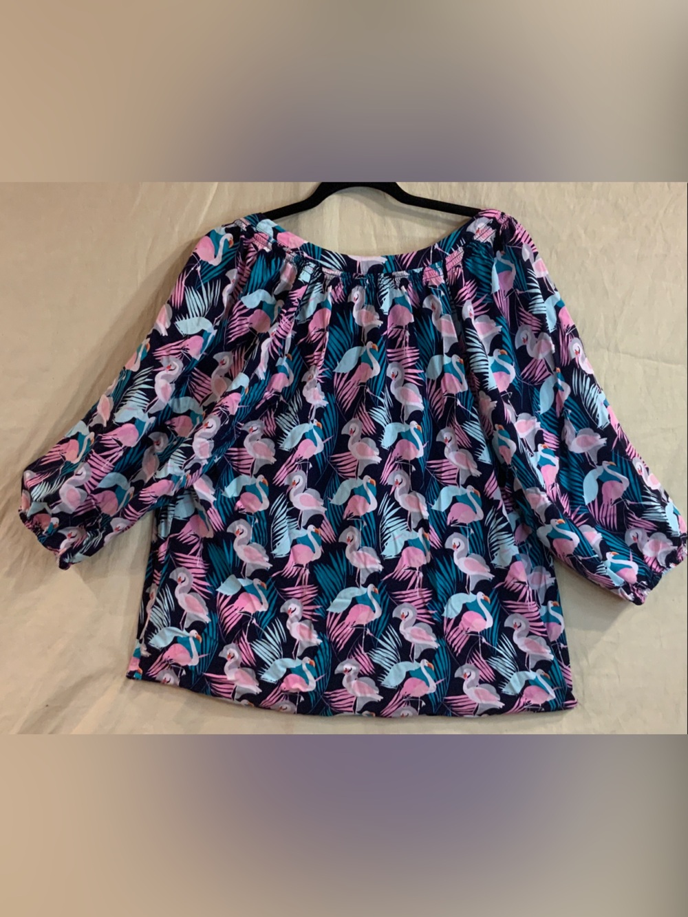 crown & ivy Navy Tropical Flamingo Print Blouse 🦩 - Picture 4 of 8